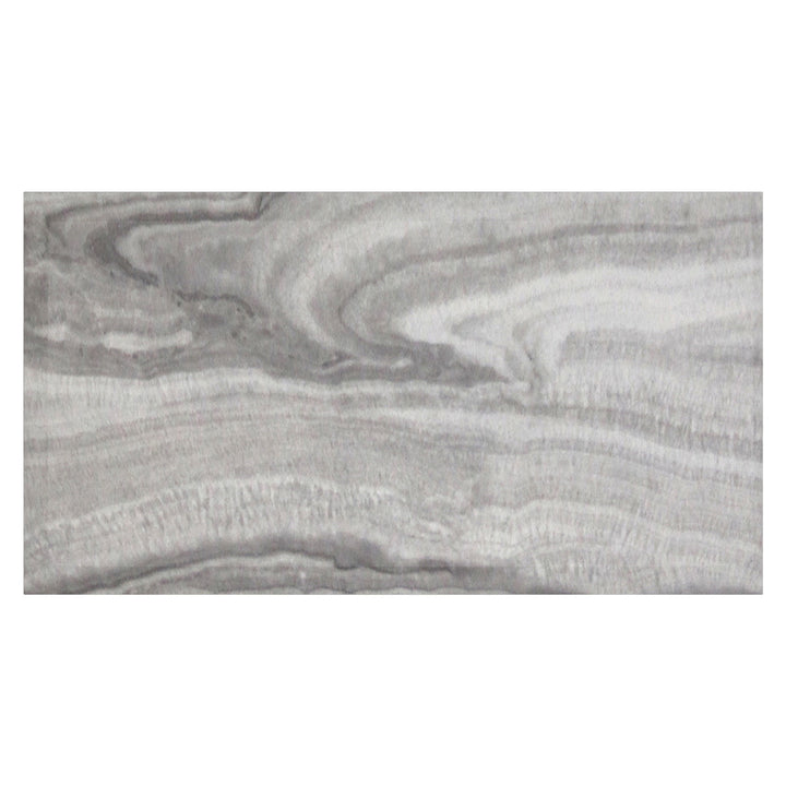Omnira Modern Coffee Table – Reverse Bevel Faux Marble Top with Geometric Grey Posts & Stainless Steel Wrapped Base
