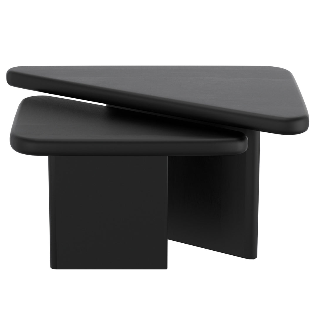 Calnex Mid-Century Modern Nesting Coffee Table Set – 2-Piece Solid Mango Wood Triangular Tables (Black Finish)
