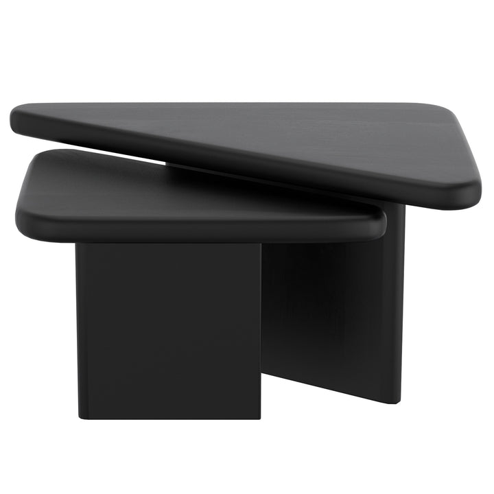 Calnex Mid-Century Modern Nesting Coffee Table Set – 2-Piece Solid Mango Wood Triangular Tables (Black Finish)