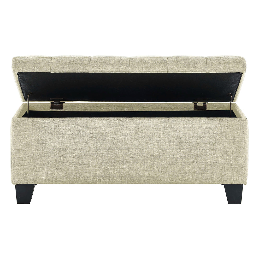 Mytrano Modern Storage Bench – Square Tufted Upholstered Bench with Deep Storage & Safety Hinges
