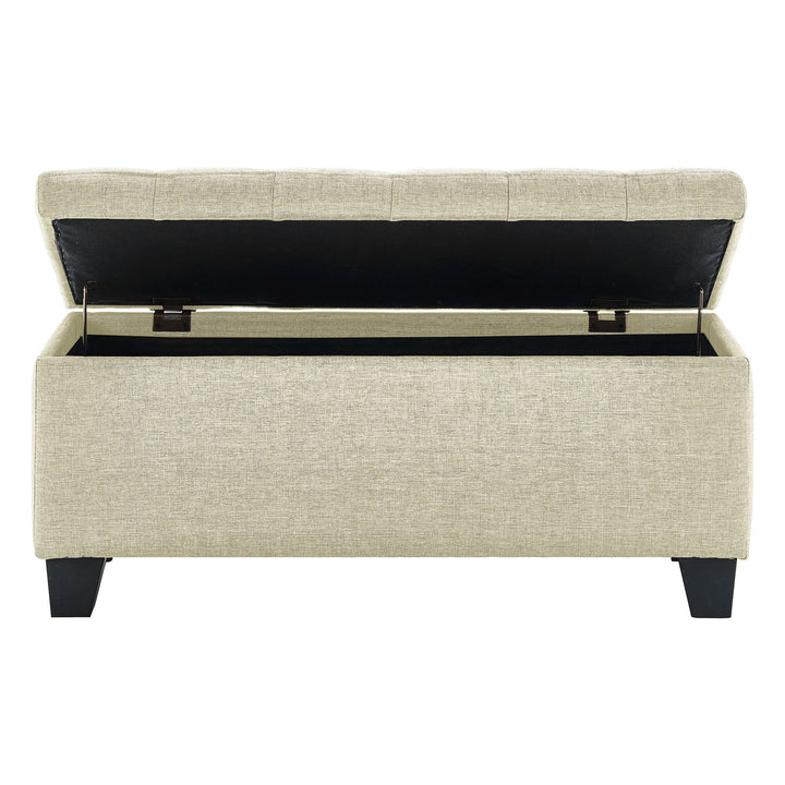 Mytrano Modern Storage Bench – Square Tufted Upholstered Bench with Deep Storage & Safety Hinges