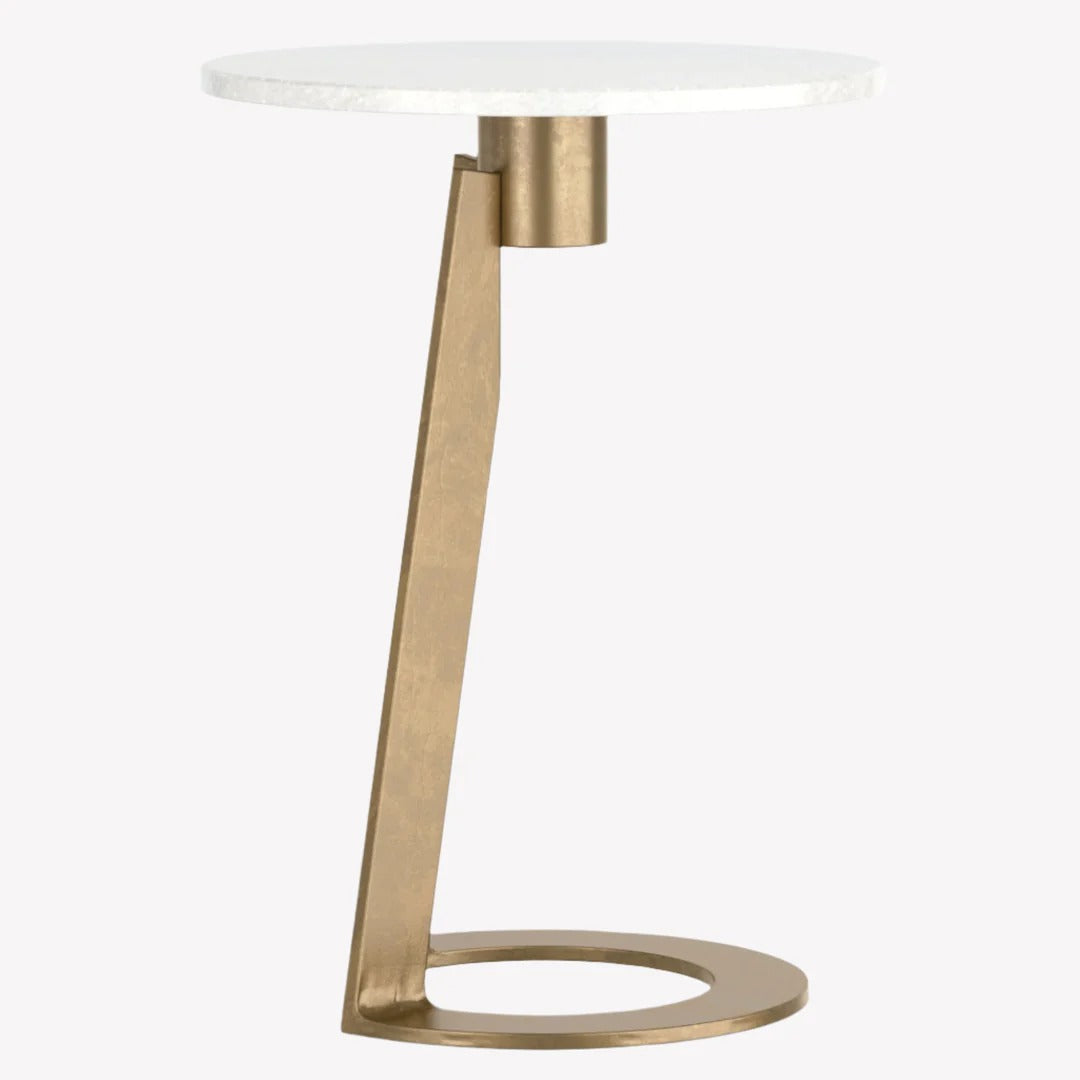 Vogue Accent Table – White Marble Top & Brass Base