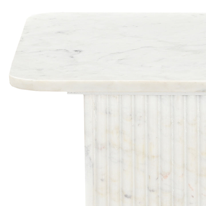 Stonevale Modern Sculpted Marble Accent Table with Fluted Square Pedestal Base