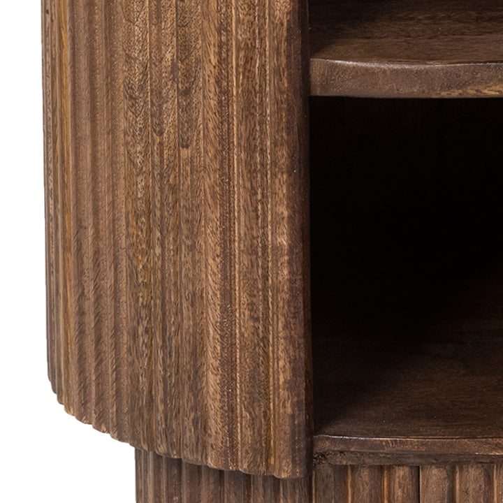 Quentaro Mid-Century Modern Round Accent Table with White Marble Top And Hidden Storage
