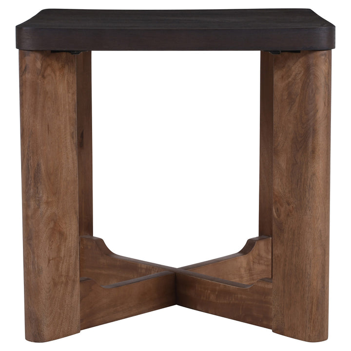 Parklore Mid-Century Modern 2-Tone Accent Table with Solid Mango Wood Cross Base And Mocha Finish