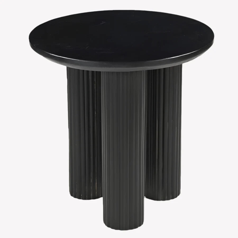 Verona Accent Table – Black Marble Top & Reeded Wood Base