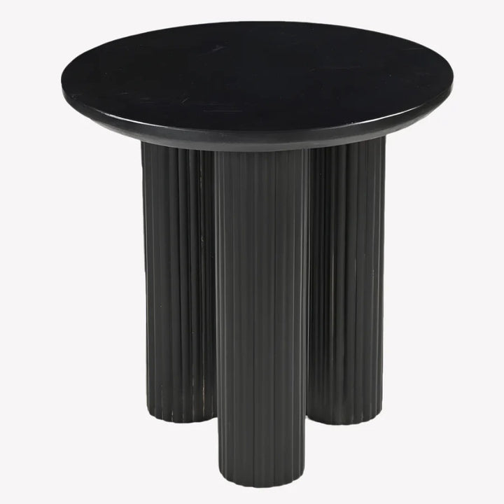 Verona Accent Table – Black Marble Top & Reeded Wood Base