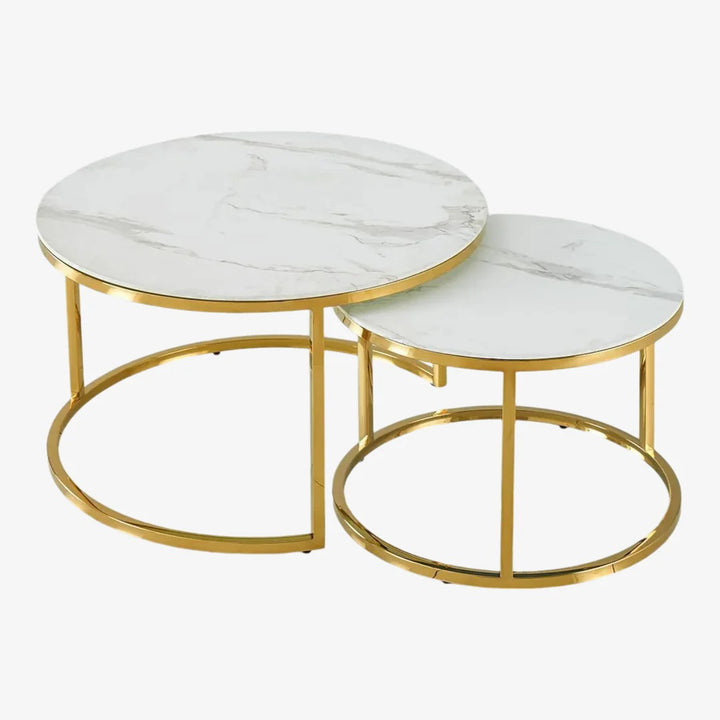 Velluto Coffee Table – Marble Tempered Glass Top & Gold Stainless Steel Base