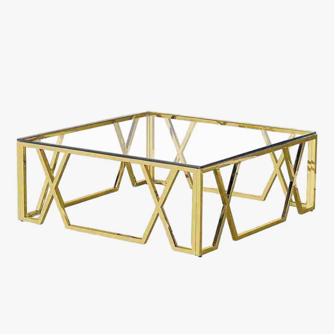 Elysium Coffee Table – Clear Tempered Glass Top & Gold Stainless Steel Base