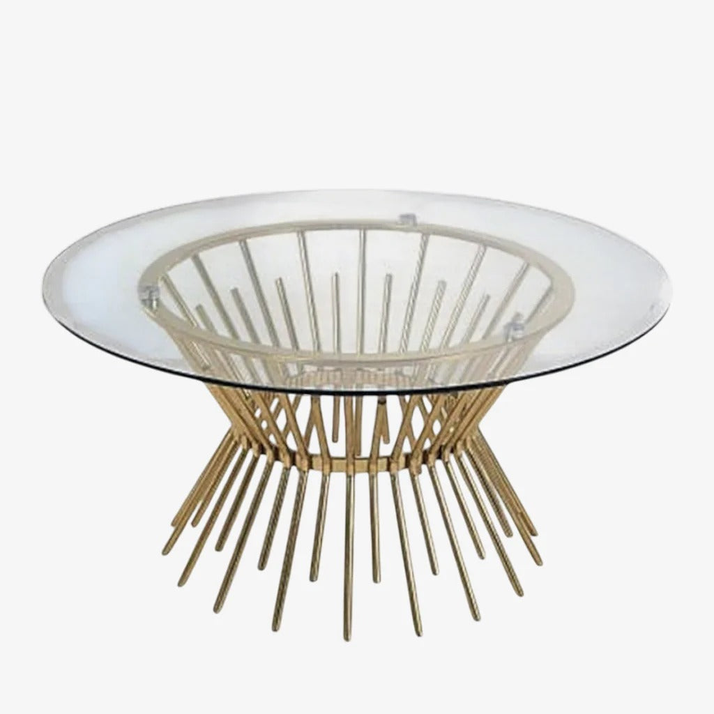 Empyrean Round Coffee Table – Glass Top & Brushed Gold Base