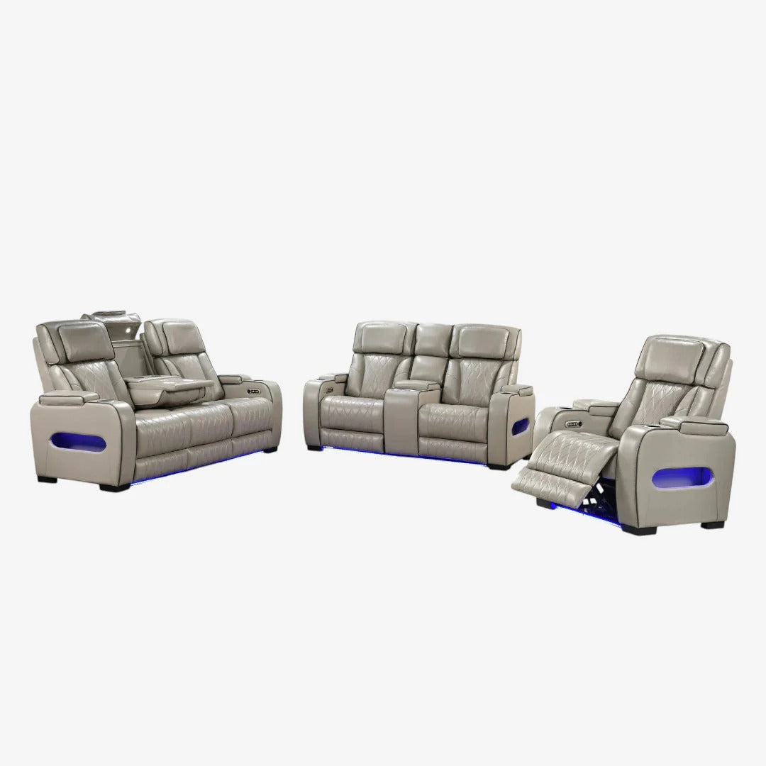 Tivaro Power Recliner Set – Warm Grey Zero-Gravity Sofa with Massage, Heat & LED Lights