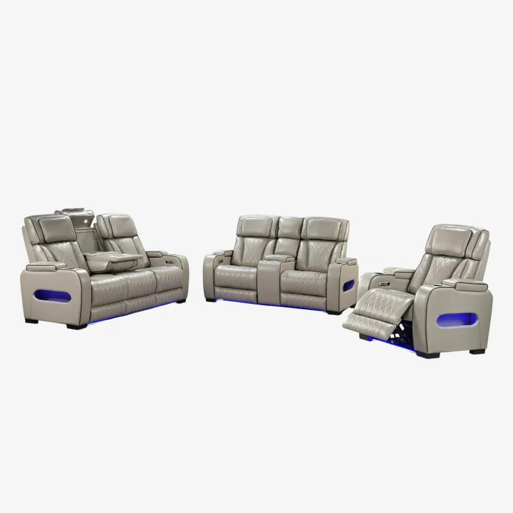Tivaro Power Recliner Set – Warm Grey Zero-Gravity Sofa with Massage, Heat & LED Lights