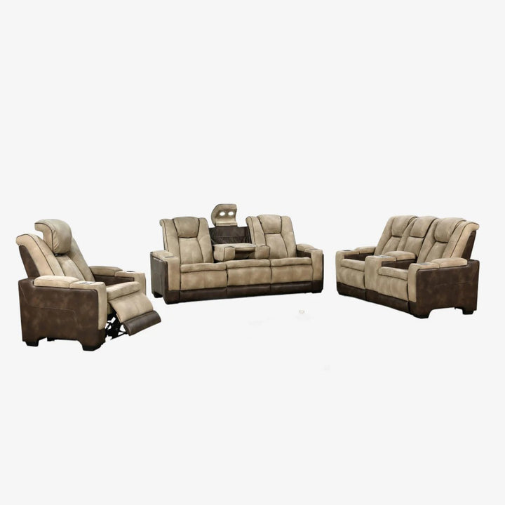 Orello Recliner Set – Beige & Brown, 3-Piece Power Recliner (Chair + Loveseat + Sofa)