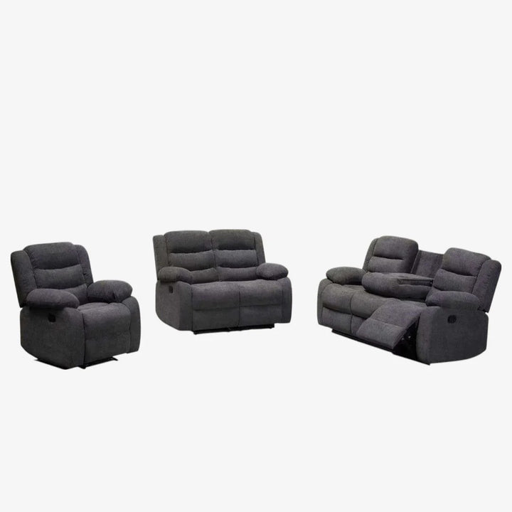 Cosmo Grey Recliner Set | Fabric Manual Recliner Chair, Loveseat & Sofa