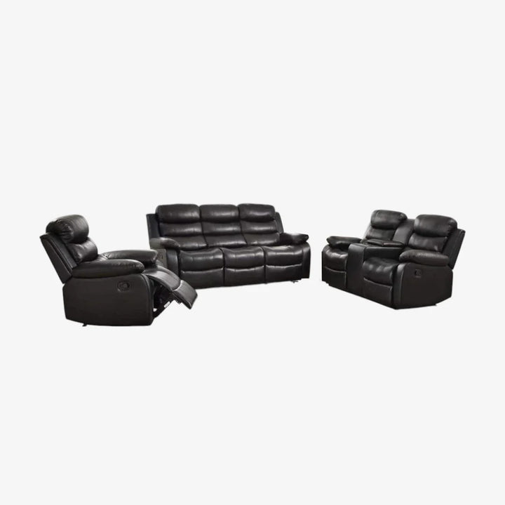 Sereno Recliner Set Black | 3-Piece Manual Recliner Chair, Loveseat & Sofa