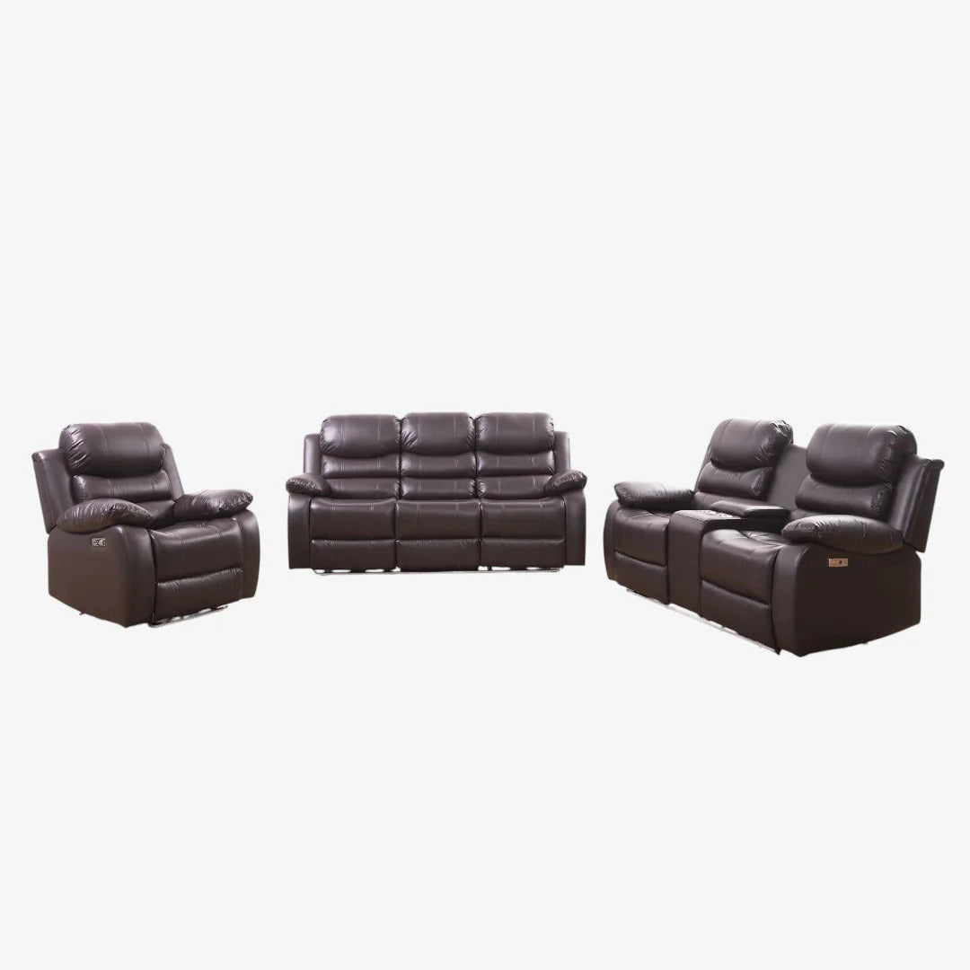 Sereno Brown Power Recliner Set | Chair, Loveseat & Sofa with LED