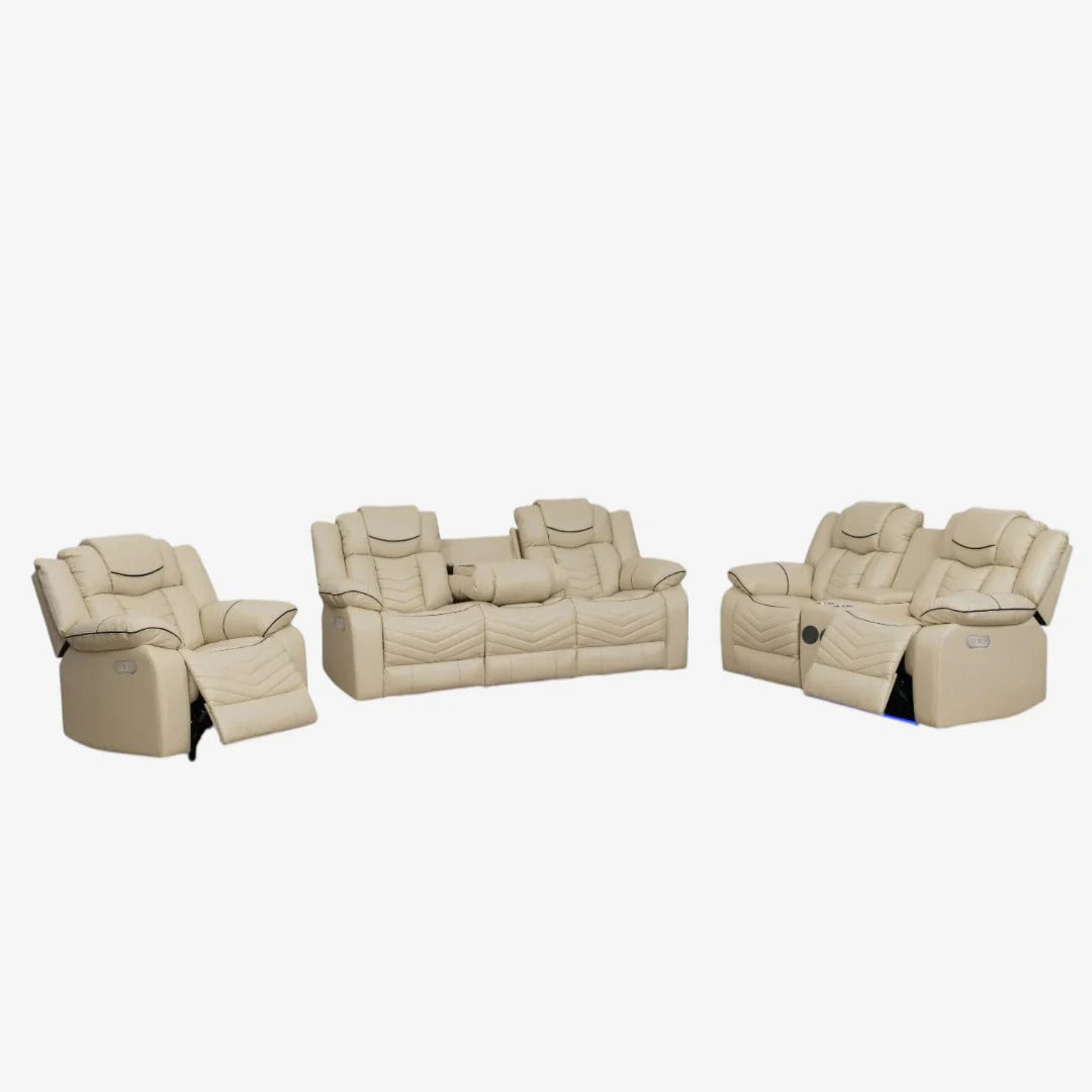 Orion Recliner Set – Power Recliner Chair, Loveseat & Sofa with Bluetooth Speakers, LED Lighting, and Storage Console (Copy)