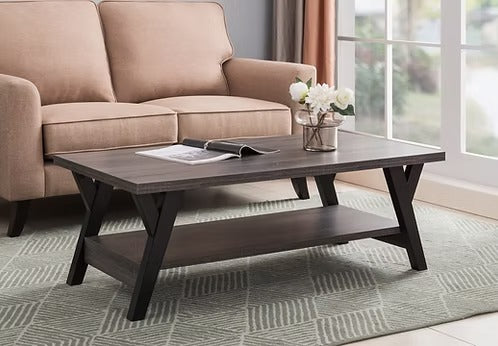 Lunvexis 3 Piece Coffee Table Set – Modern Wooden Top Coffee Table with Storage Shelf and Black Legs