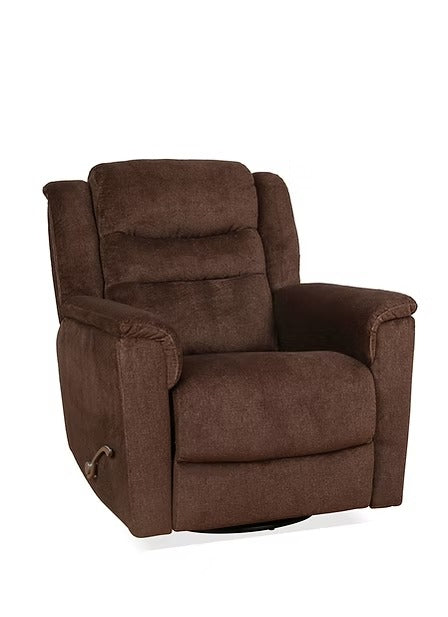 Yarvello Recliner Chair in Soft Brown Fabric with Swivel Glider Mechanism, Side-Mounted Steel Handle &amp; Zero Wallhugger Design