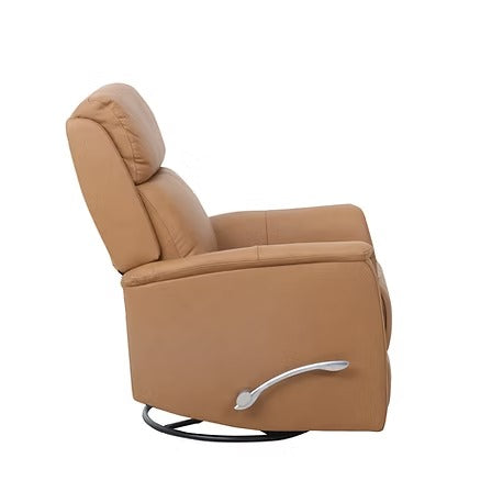 Zyrello Recliner Chair in Soft Caramel Brown Leather Match with Side-Mounted Steel Pull Handle &amp; Glider Rocking Mechanism