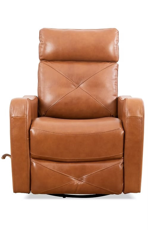 Wervano Recliner Chair with Side-Mounted Steel Pull Handle, Swivel &amp; Glider Mechanism, Zero Wallhugger Design in Soft Brown Leather Match