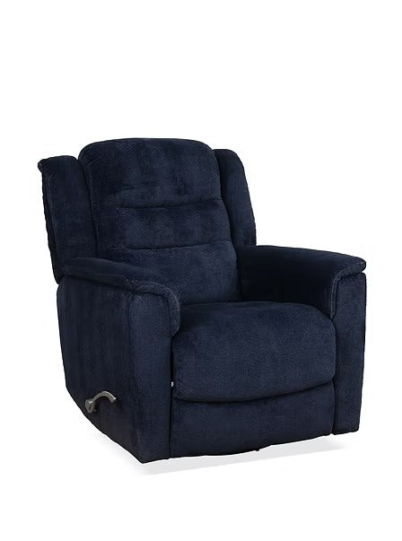Yarvello Recliner Chair in Soft Blue Fabric with Swivel Glider Mechanism, Side-Mounted Steel Handle &amp; Zero Wallhugger Design