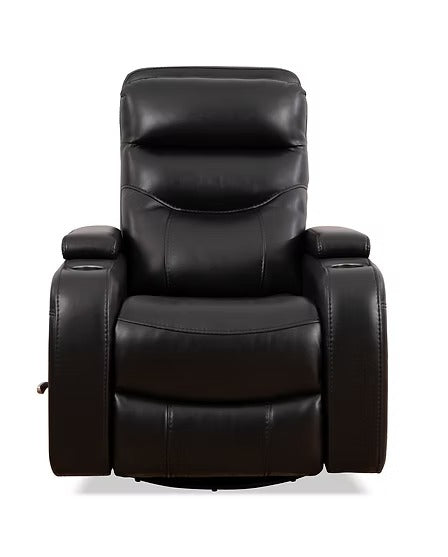 Quinvara Recliner Chair with Pull Handle, Cup Holders, Swivel Glider Function, Storage Arms & Zero Wallhugger Design in Soft Black PU