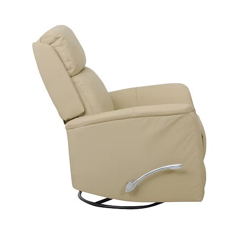 Zyrello Recliner Chair in Soft Ivory Beige Leather Matches with Side-Mounted Steel Pull Handle &amp; Glider Rocking Mechanism