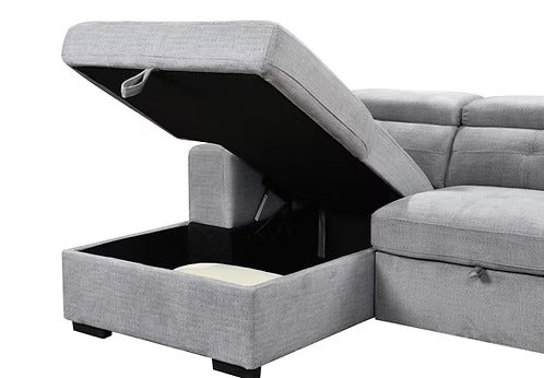 Avirex Sofa Bed Sectional – Left Hand Facing Chaise with Adjustable Headrests, Charging Station, Cup Holder, Side Storage