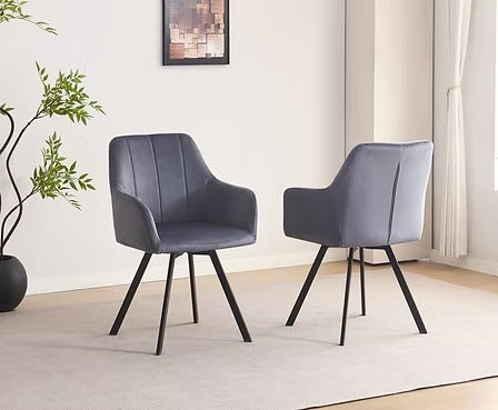 Tervano 7-Piece Dinette Set – Snowy White Marble Extension Table with Grey Velvet Swivel Chairs (Copy)