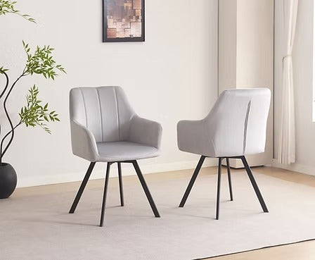 Tervano 7-Piece Dinette Set – Snowy White Marble Extension Table with Grey Velvet Swivel Chairs
