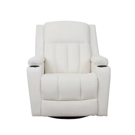 Rivento Recliner Chair with Side-Mounted Steel Pull Handle, Glider Rocking Mechanism &amp; Soft Ivory Fabric