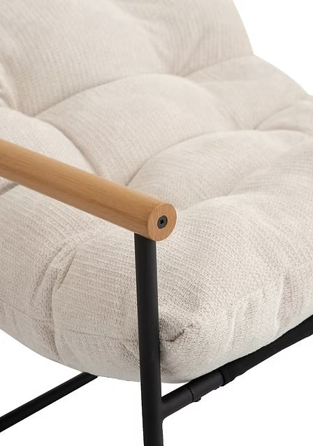 Liorven Modern Accent Lounge Chair – Plush Tufted Cushion with Natural Wood Armrests & Black Metal Frame