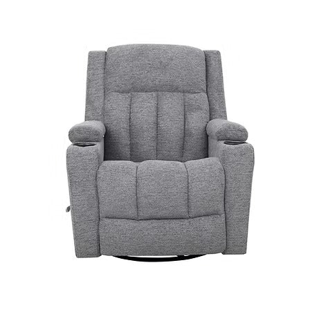 Rivento Recliner Chair with Side-Mounted Steel Pull Handle, Glider Rocking Mechanism & Soft Grey Fabric