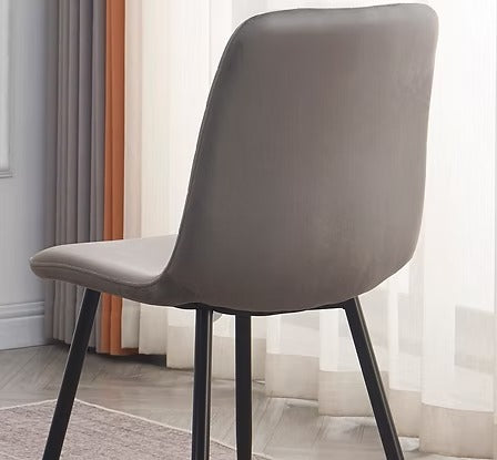 Calvona 7-Piece Dinette Set – Sintered Stone Black Marble Extension Table with Black Steel Legs & Soft Grey Velvet Chairs