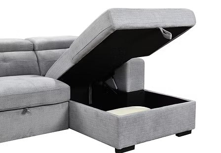 Avirex Sofa Bed Sectional – Left Hand Facing Chaise with Adjustable Headrests, Charging Station, Cup Holder, Side Storage