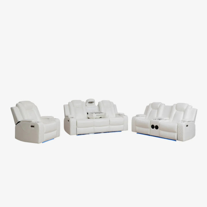 Silvara Recliner Set White | Power Recliner Sofa, Loveseat & Chair