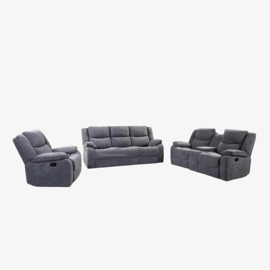 Sereno Recliner Set Grey | Manual Recliner Chair, Loveseat & Sofa with Linen Upholstery