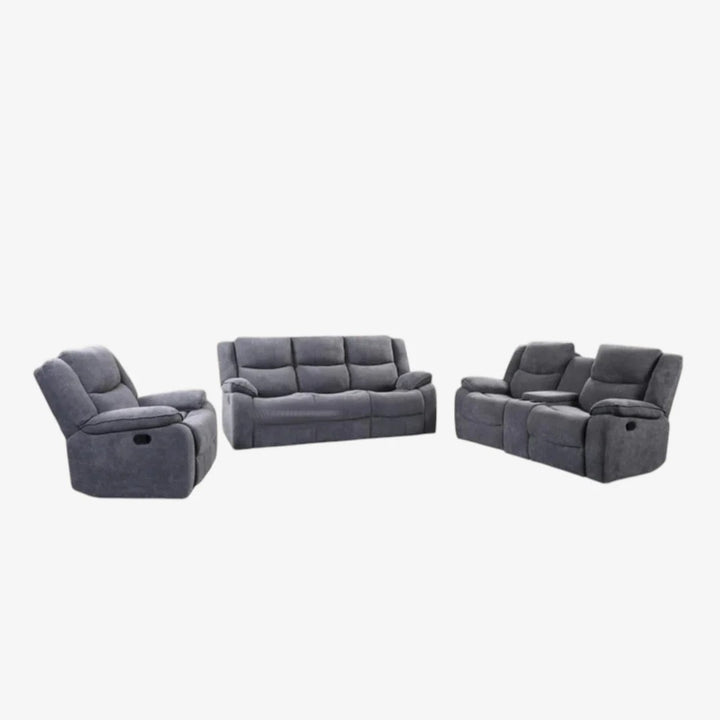 Sereno Recliner Set Grey | Manual Recliner Chair, Loveseat & Sofa with Linen Upholstery