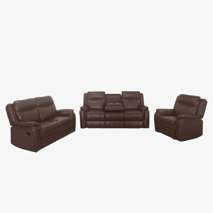 Hilton Recliner Set – Brown Manual Recliner Chair, Loveseat & Sofa with Dropdown Tray and Cup Holders