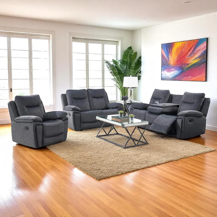 Bravio Grey Recliner Set | Manual Reclining Chair, Loveseat & Sofa