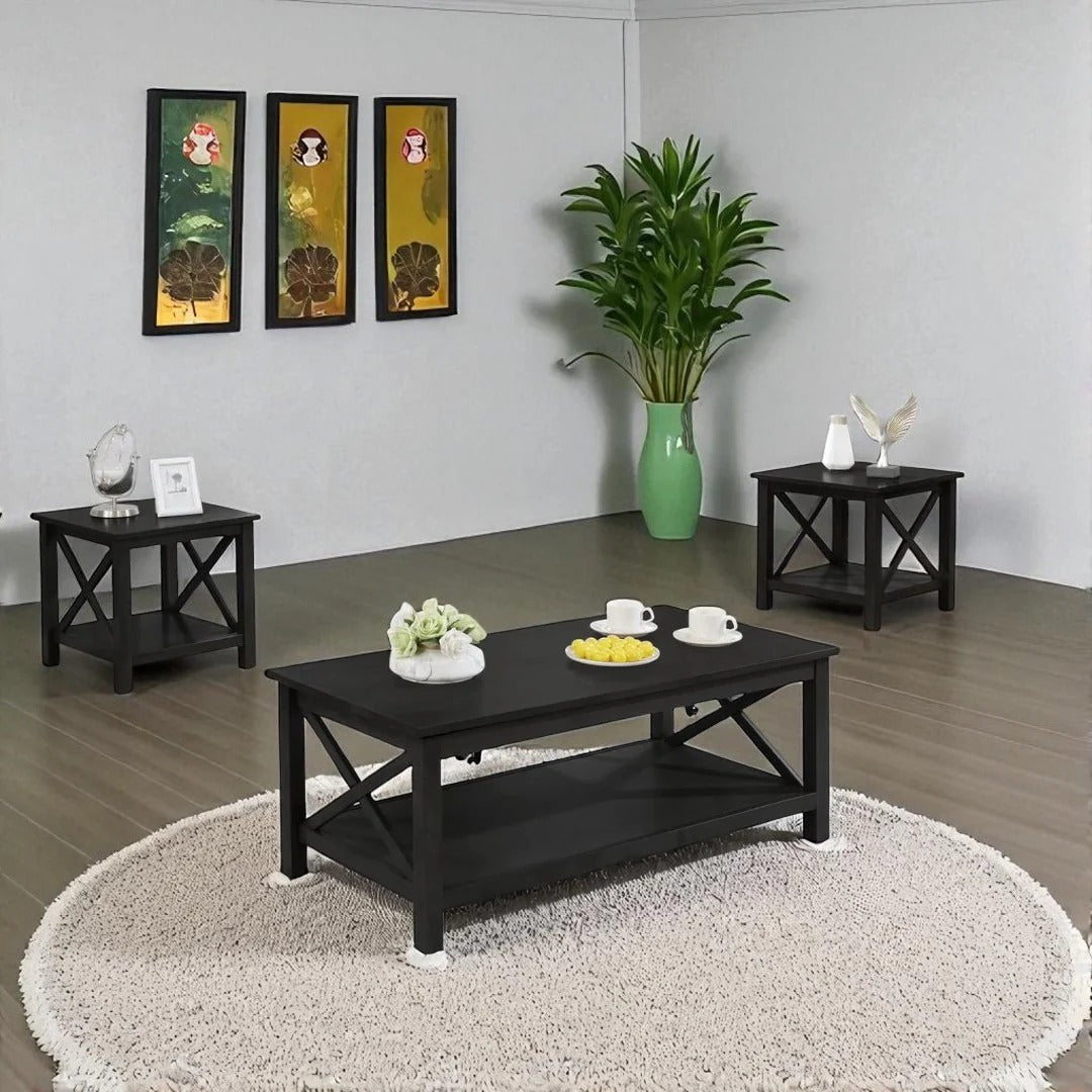 Cosmo 3-Piece Occasional Table Set – Black Engineered Wood