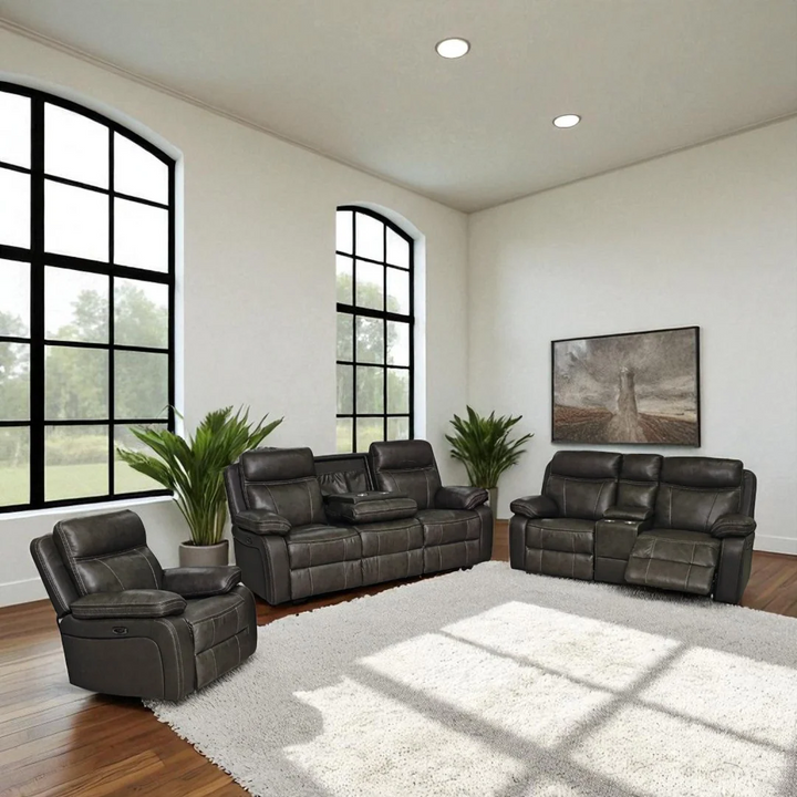 Havyn Power Recliner Set Brown | Genuine Leather Recliner Chair, Loveseat & Sofa