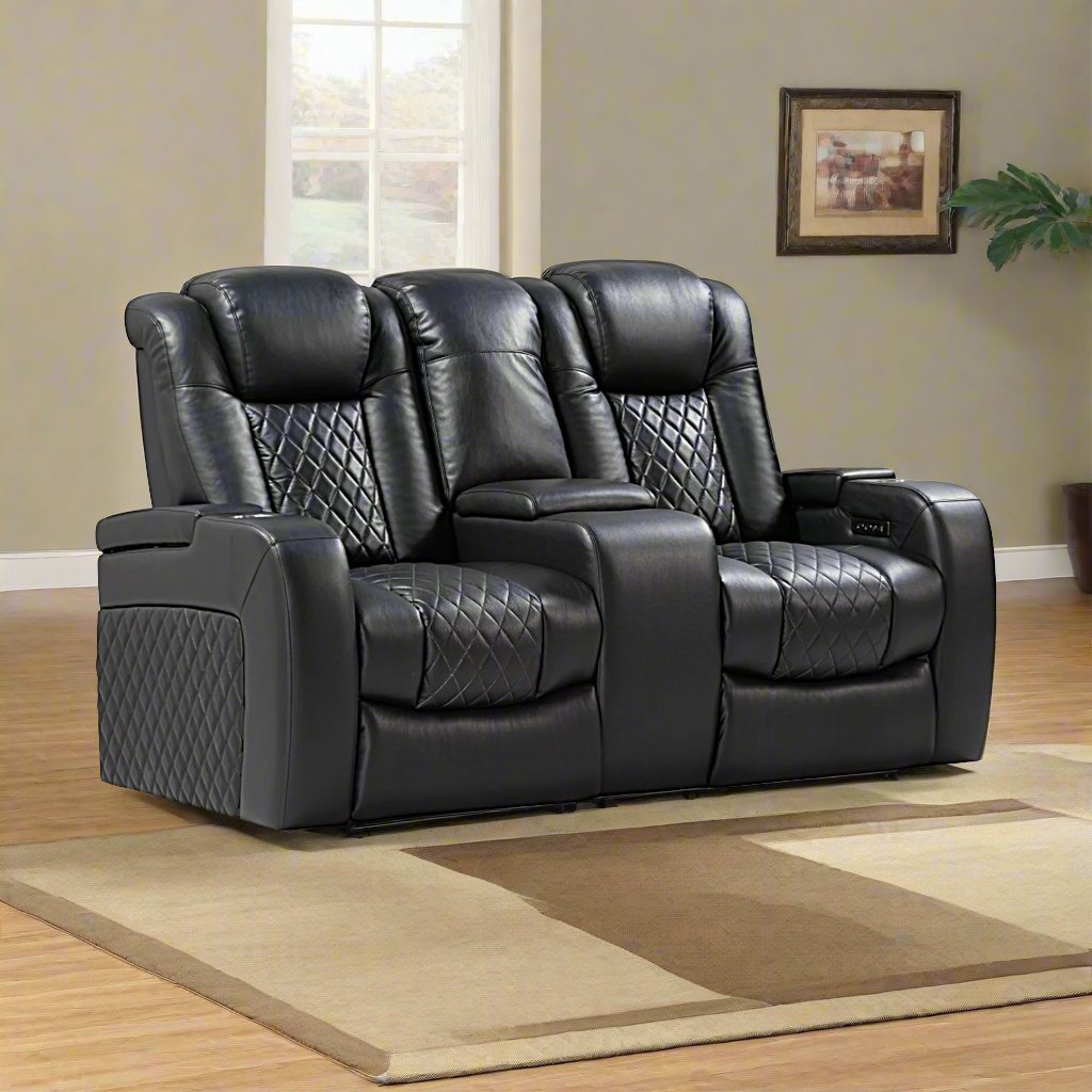 rivon Recliner Loveseat – Black Power Luxury with Smart Features