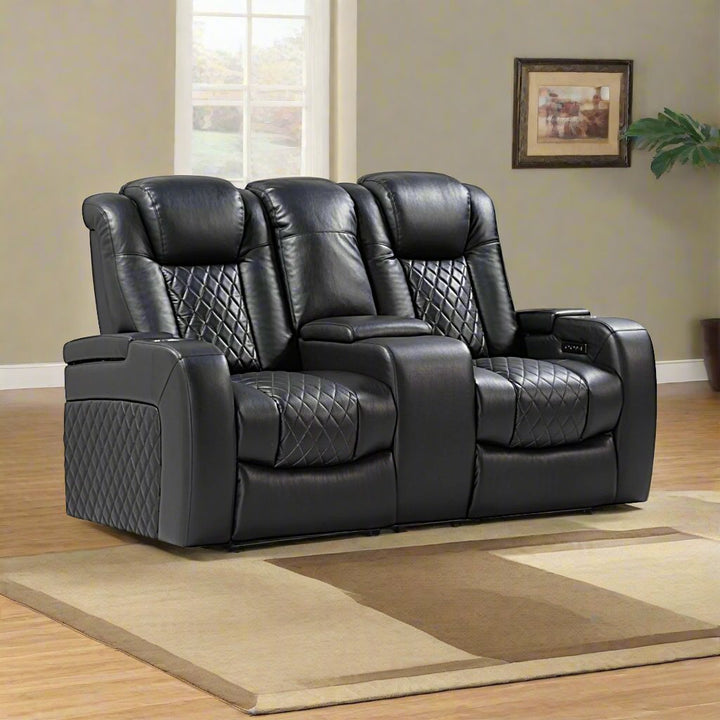rivon Recliner Loveseat – Black Power Luxury with Smart Features