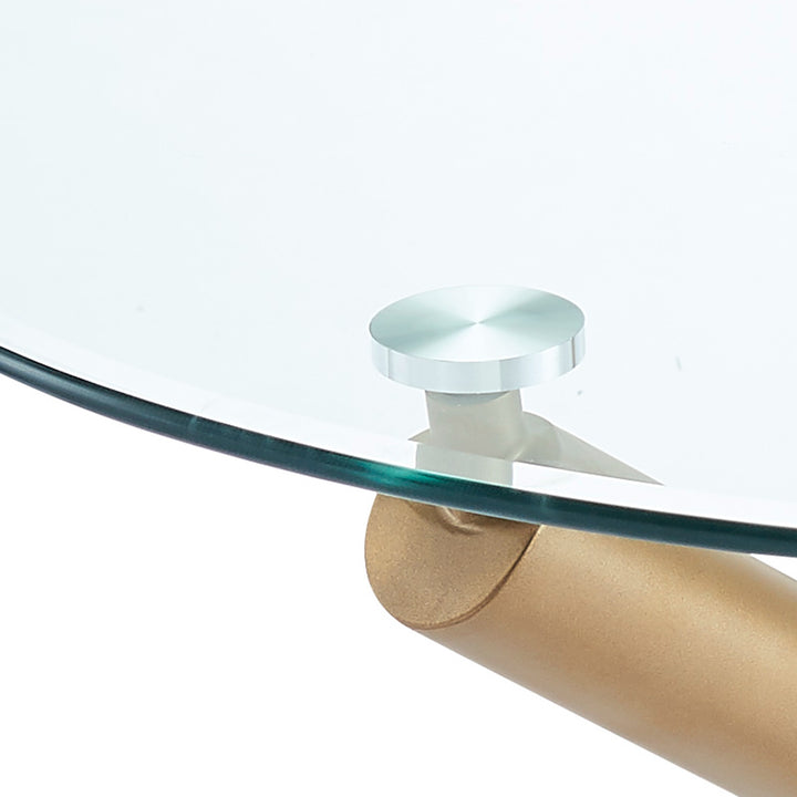 Bravion Contemporary Round Dining Table – 40" Clear Tempered Glass Top with Brushed Stainless Steel Accent, Aged Gold Crossover Metal Base and Modern Design Dining Table