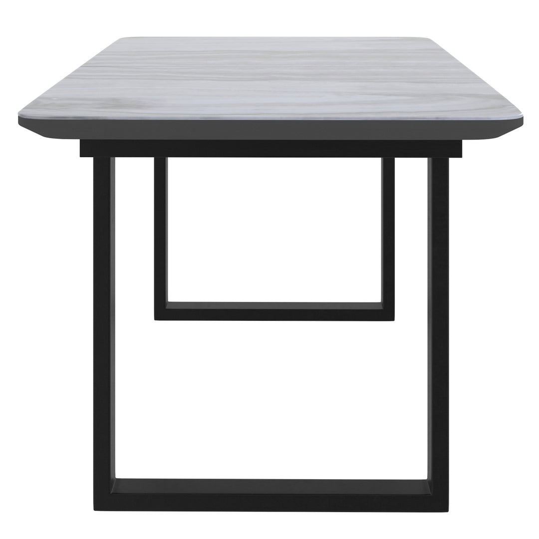 Lumerra Extendable Dining Table – Marble Glass Top, Black Metal Legs