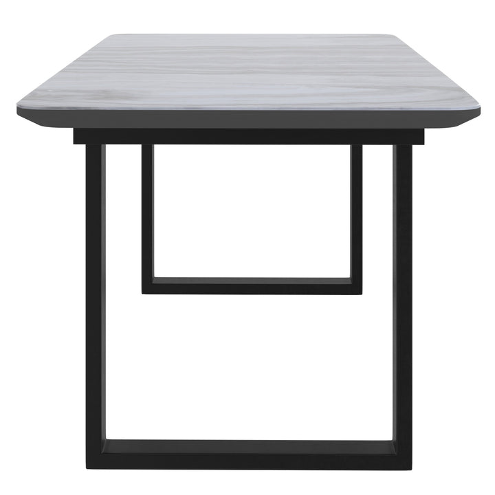 Lumerra Extendable Dining Table – Marble Glass Top, Black Metal Legs