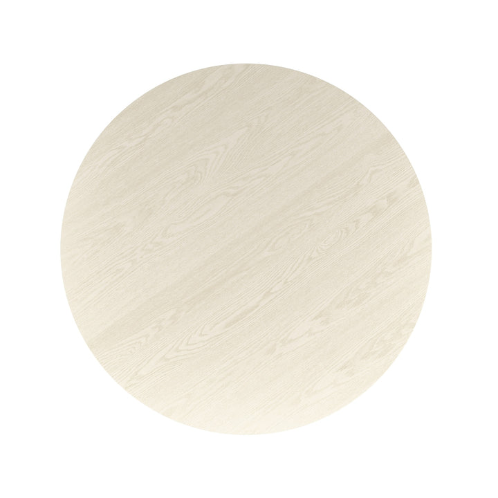 Trivano Mid-Century Modern Round Dining Table – Engineered Wood Oak Veneer Top with Wide Reeded Pedestal Base and Reverse Bevel Wood Grain Finish Dining Table