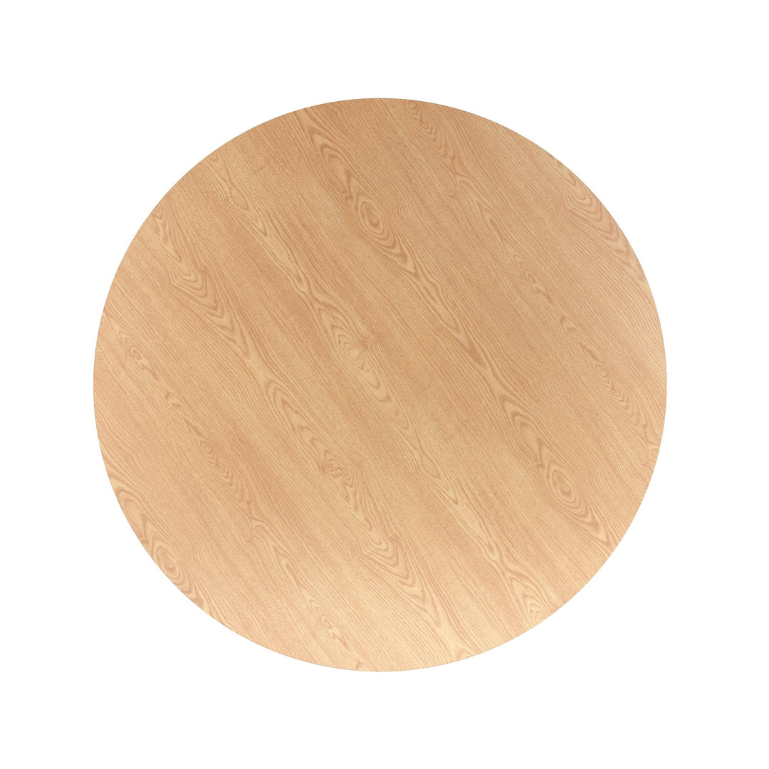 Velmora Mid-Century Modern Round Dining Table – Engineered Wood Oak Veneer Top with Reeded Pedestal Base and Reverse Bevel Wood Grain Finish Dining Table